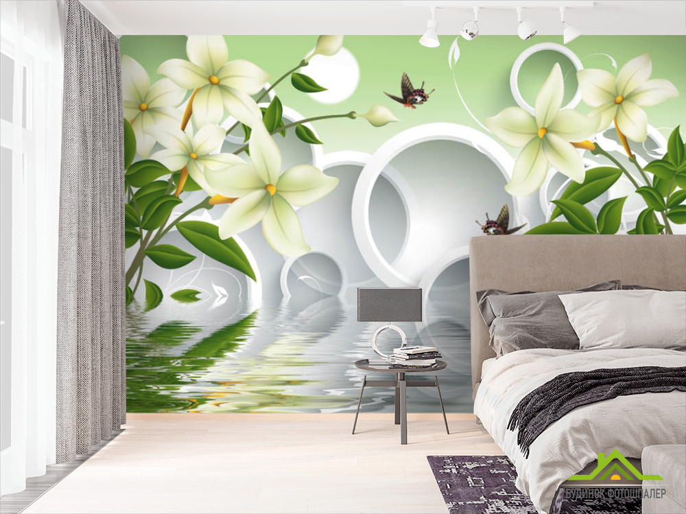 Фотошпалери квіти і кола 3д