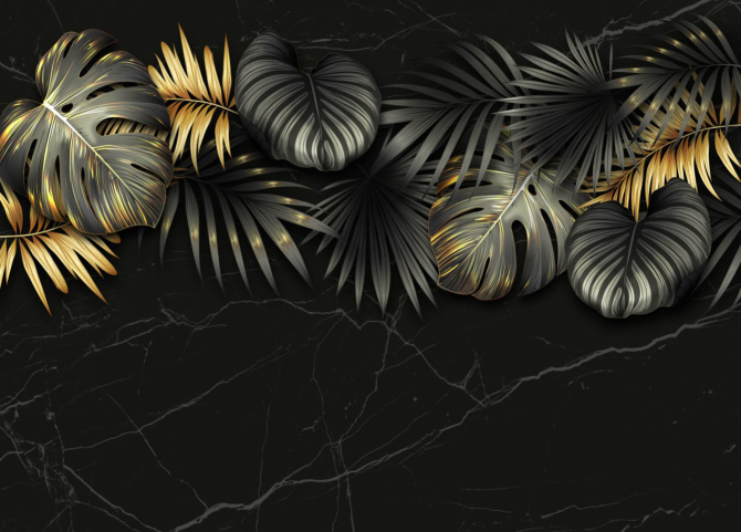 Фотошпалери золоті листя на чорному