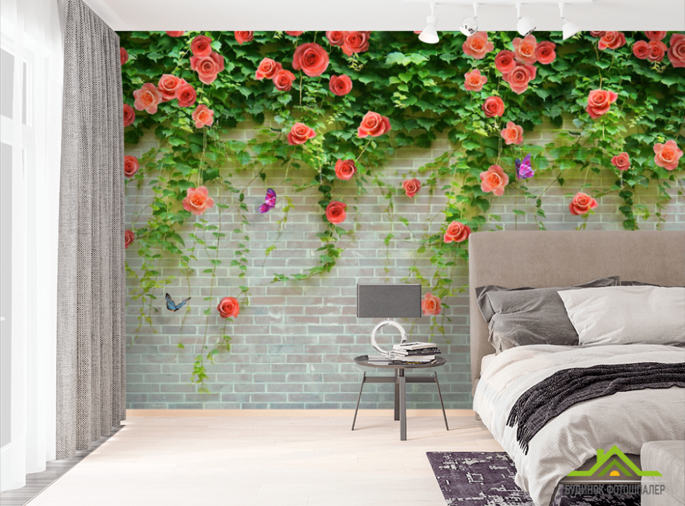 выбрать Фотообои Розы на кирпичной стене Фотообои Цветы на стену