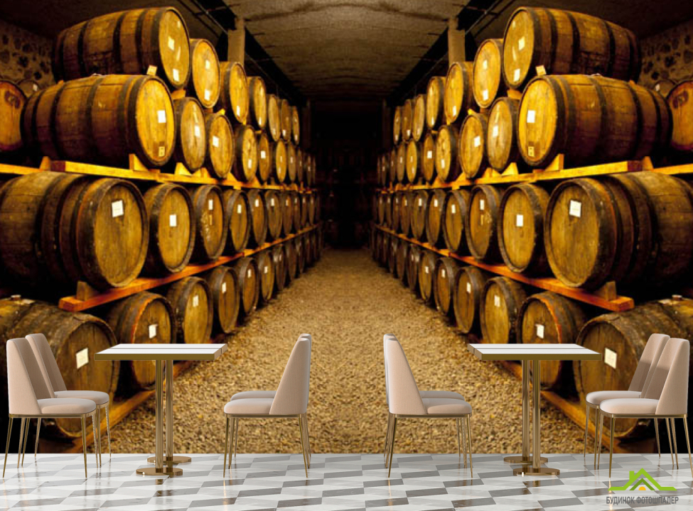 выбрать Фотошпалери Бочки у винному погребі Фотошпалери для кафе на стіну