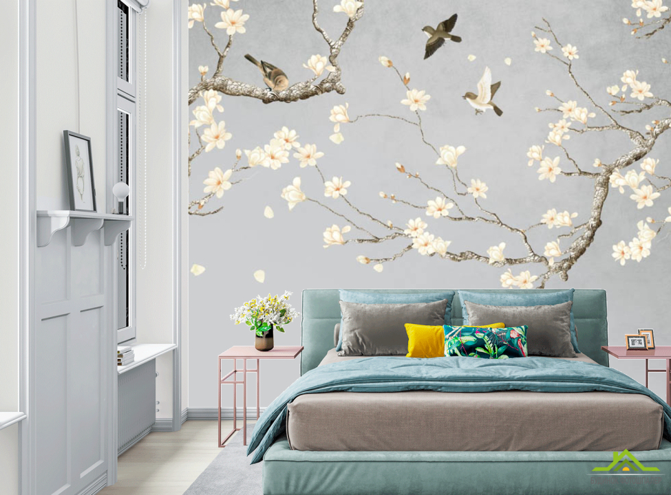 выбрать Фотообои Ветки магнолии в японском стиле Фотообои в спальню на стену