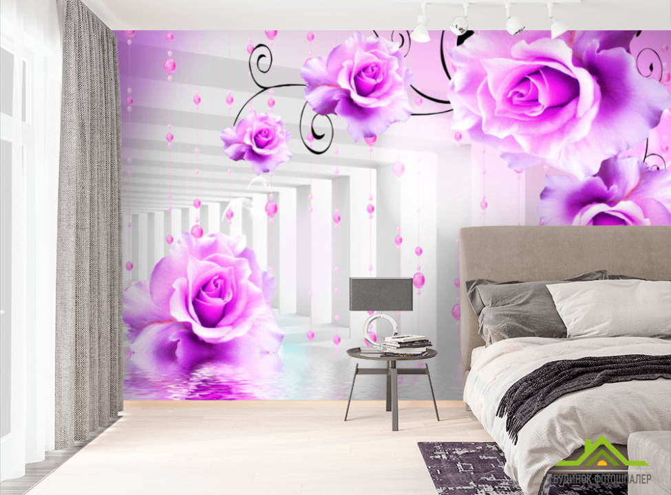 выбрать Фотошпалери Фіолетові квіти в тунелі Фотошпалери квіти 3d на стіну