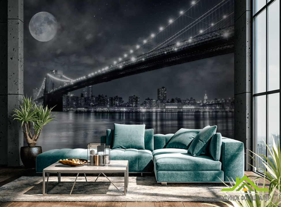 выбрать Фотообои Мост и луна, New York Фотообои ночной город на стену