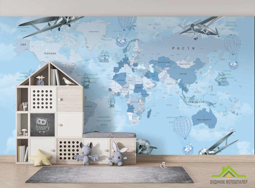 выбрать Фотошпалери блакитна карта українською з літаками  на стіну