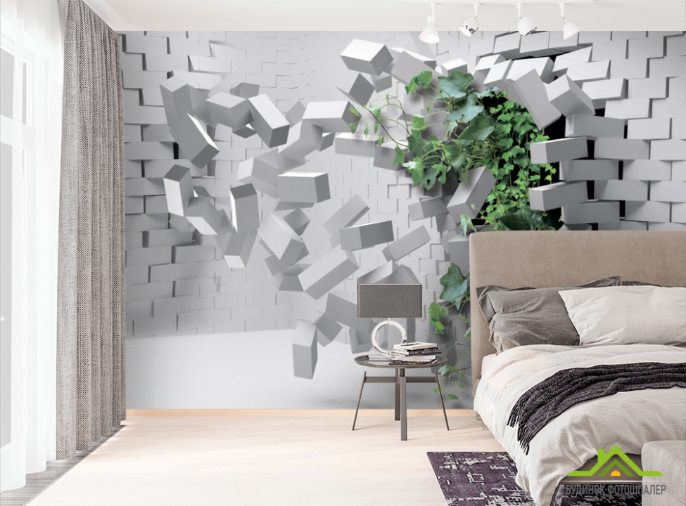 выбрать Фотошпалери Цегляна стіна з квіткою Фотошпалери 3Д на стіну