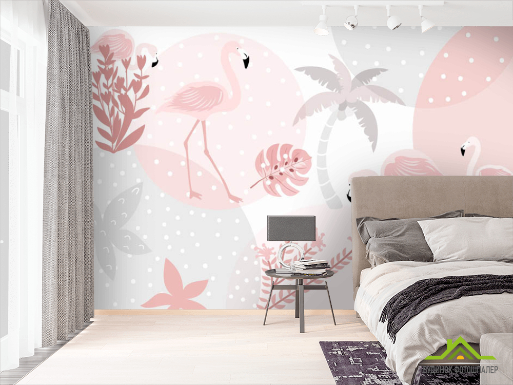 Фотообои фламинго и пальмы