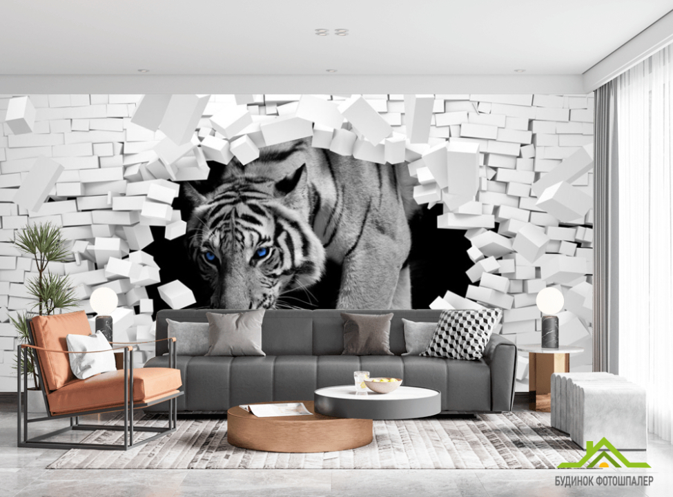 выбрать Фотошпалери Тигр із кам'яної стіни Фотошпалери Тварини на стіну