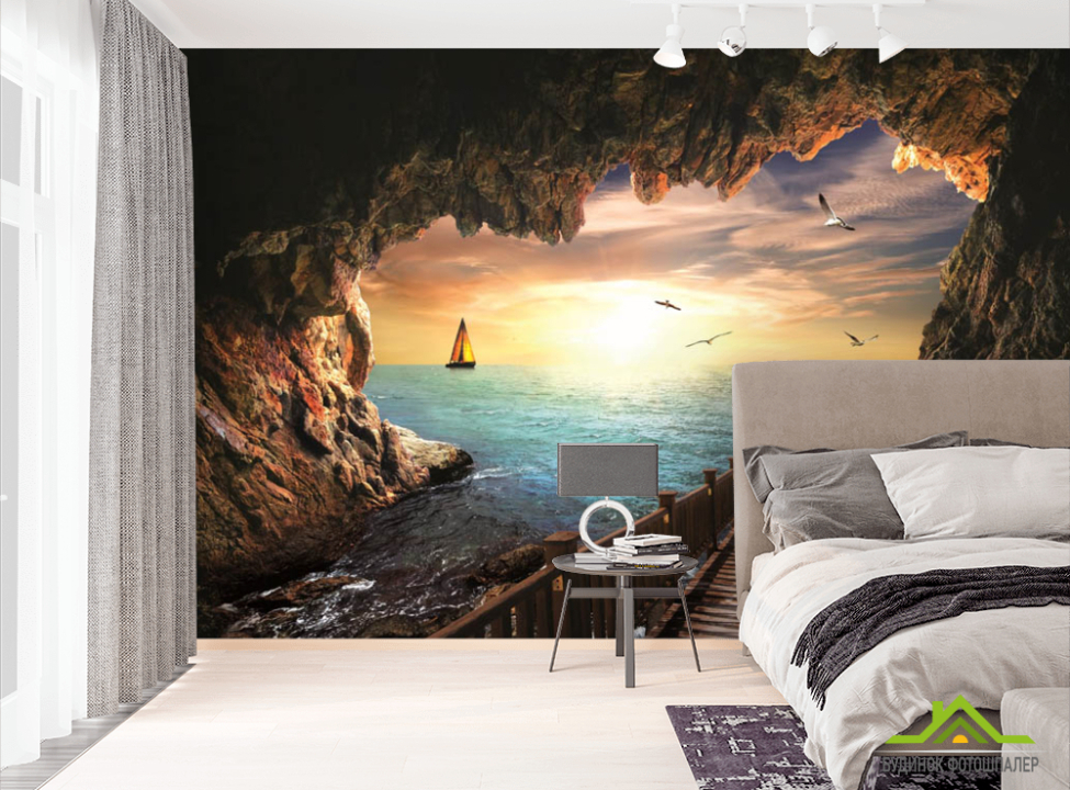 выбрать Фотообои Вид из пещеры на море  на стену