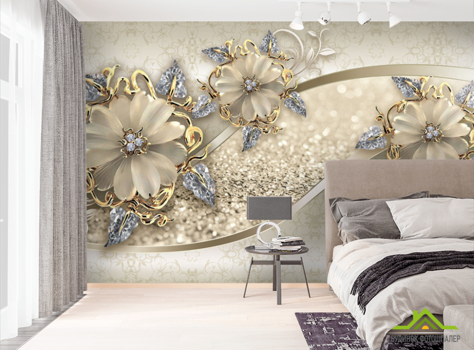 выбрать Фотошпалери на золоті Брошки Фотошпалери квіти 3d на стіну