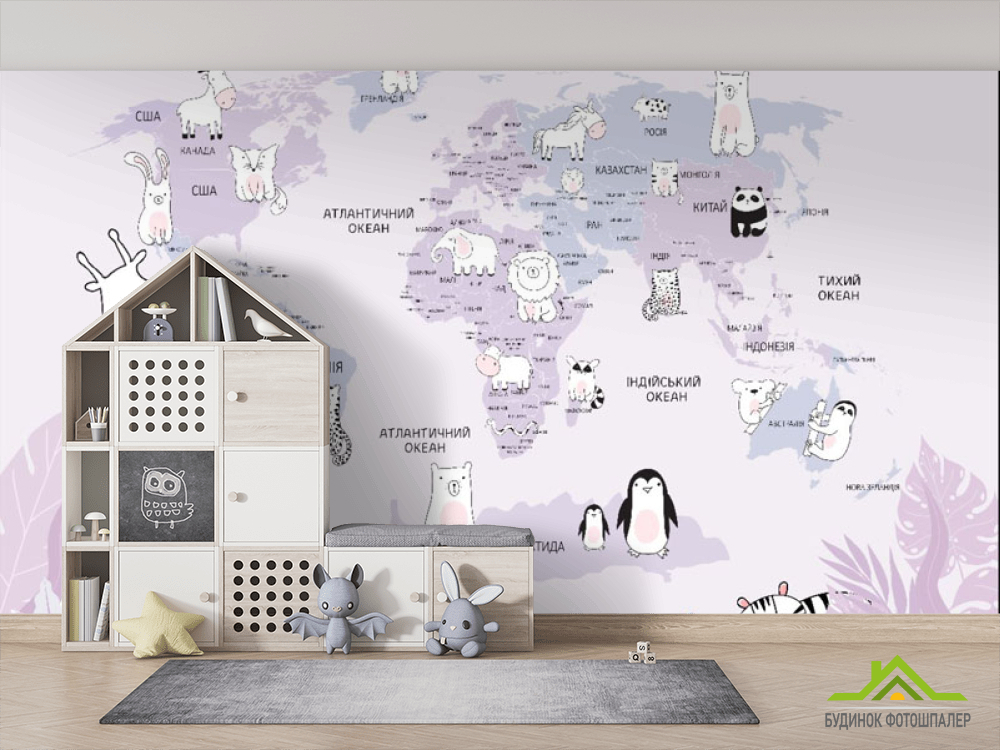 Фотошпалери Дитяча карта рожева