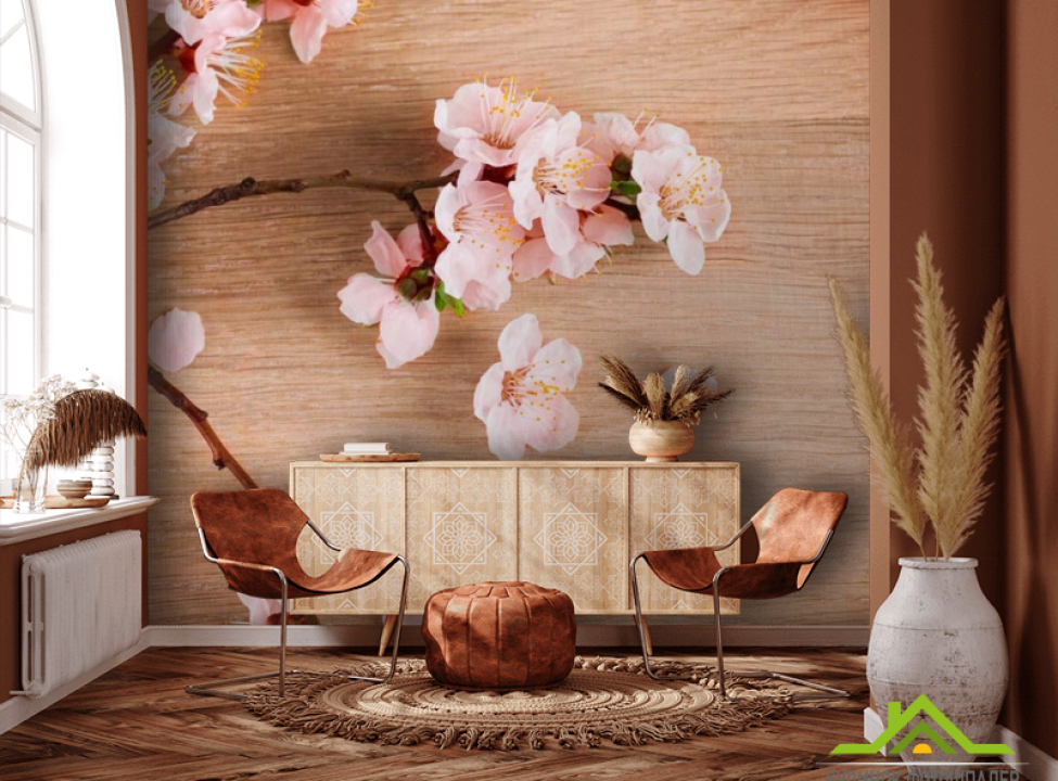 выбрать Фотообои Вишневые цветы на полировке Фотообои Цветы на стену