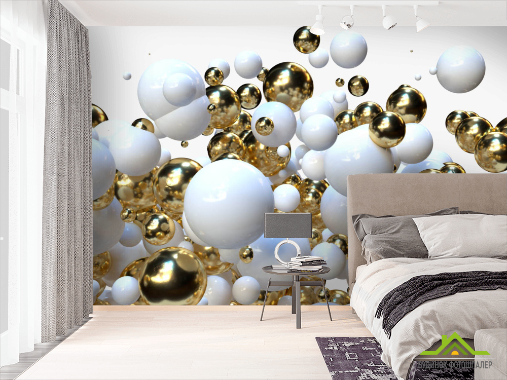 Фотошпалери Біло-золоті кулі 3д