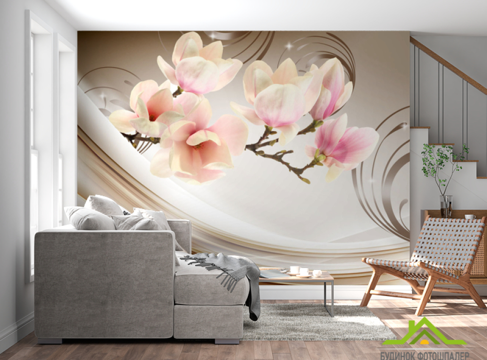выбрать Фотошпалери Магнолії на коричневому атласі Фотошпалери Квіти на стіну