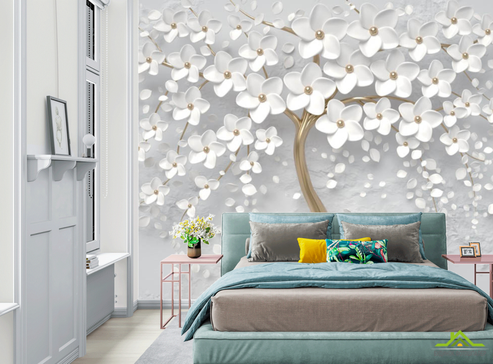 выбрать Фотошпалери Квіткове біле дерево фотошпалери в спальню на стіну