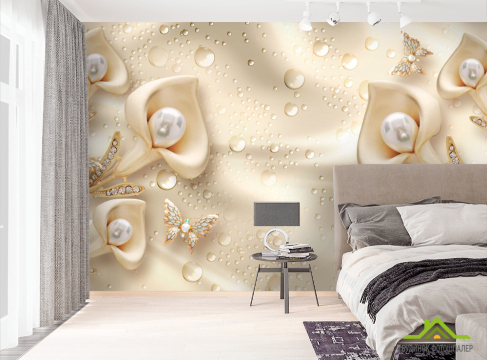 выбрать Фотошпалери Золоті 3д квіти Фотошпалери квіти 3d на стіну