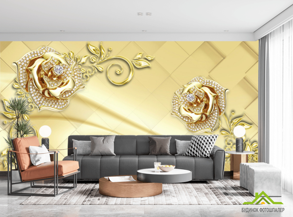 выбрать Фотообои  Золотые брошки на коричневом фоне Фотообои 3Д на стену