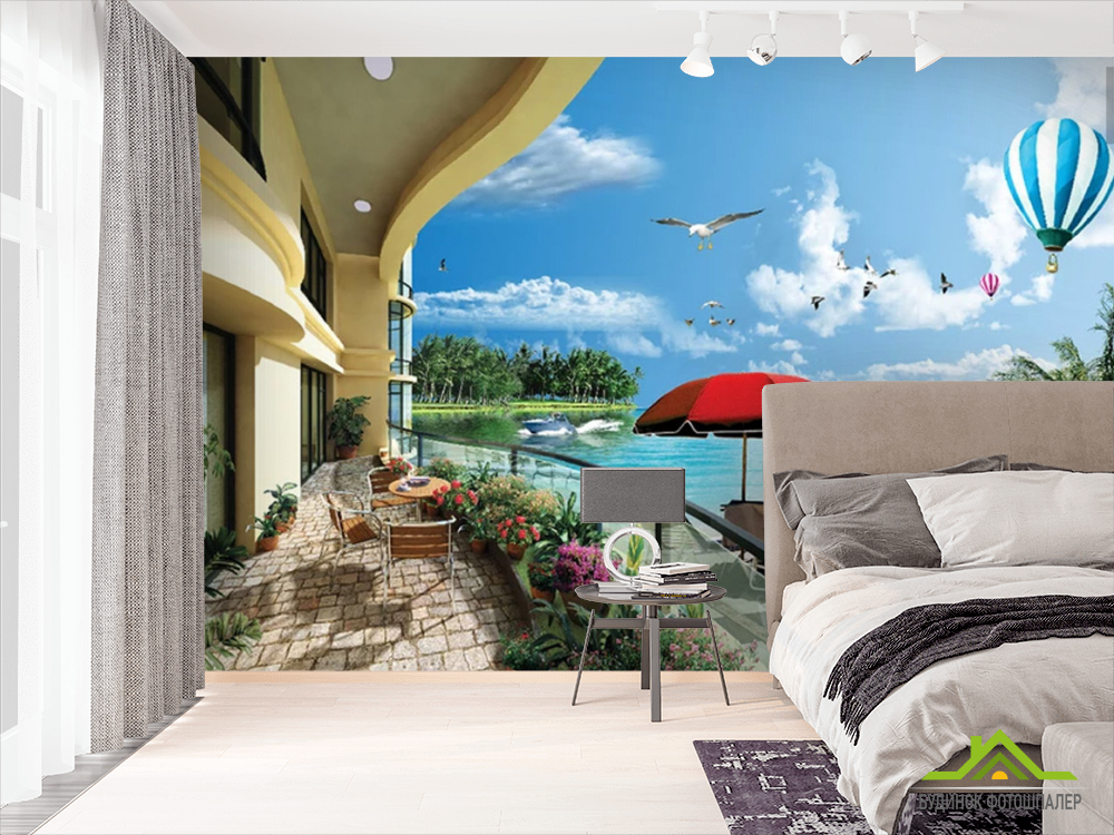 Фотообои Вид из балкона на море с терассой