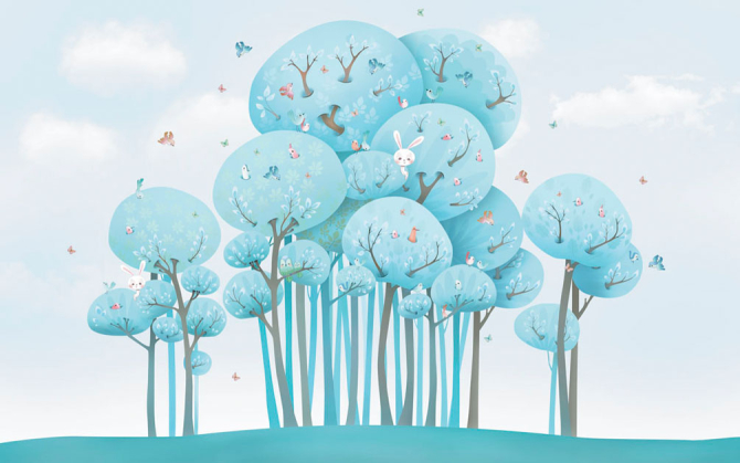 Фотошпалери Дерева з зайчиками