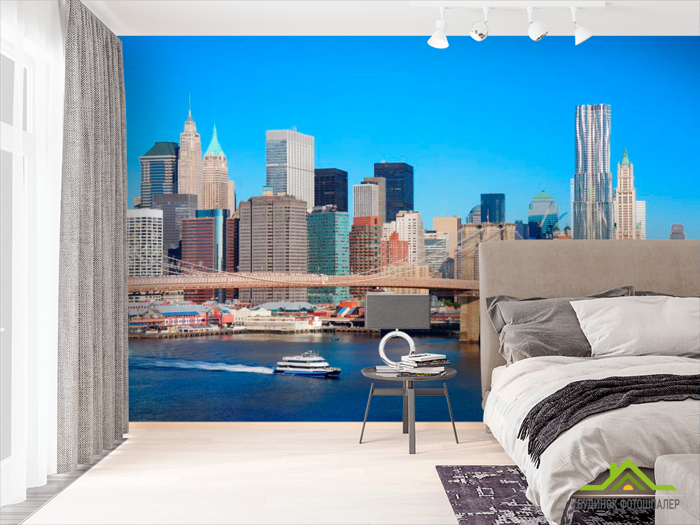 Фотошпалери Пароплав, міст, місто