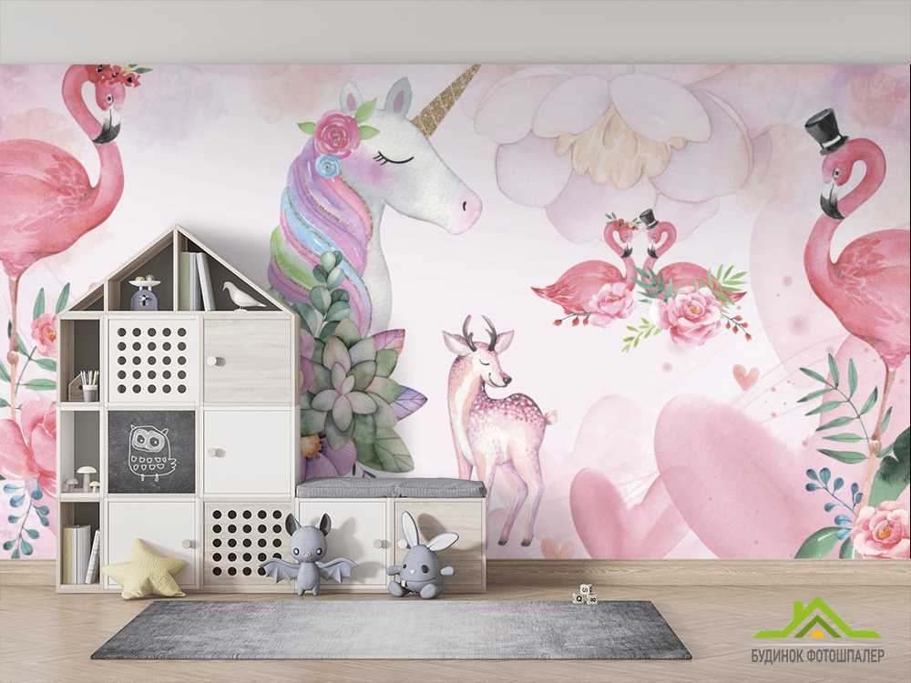 Фотошпалери Єдинороги і фламінго