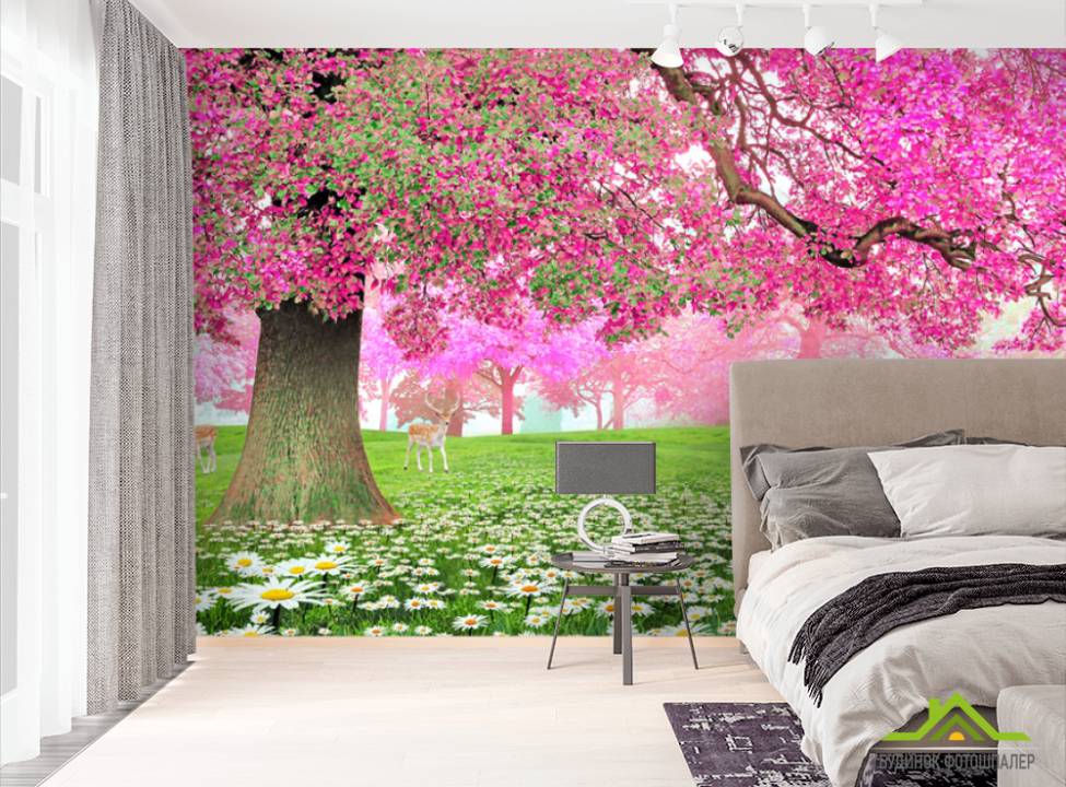 выбрать Фотообои Розовое дерево и олень Фотообои Природа на стену