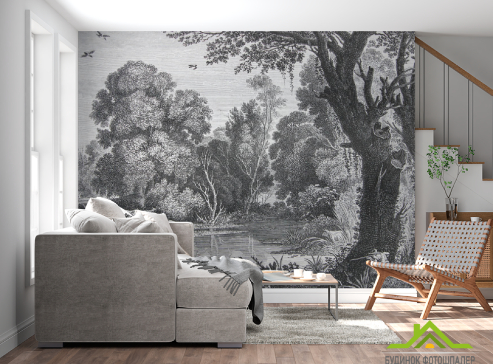 выбрать Фотошпалери дерева гравюра Ексклюзивні фотошпалери на стіну