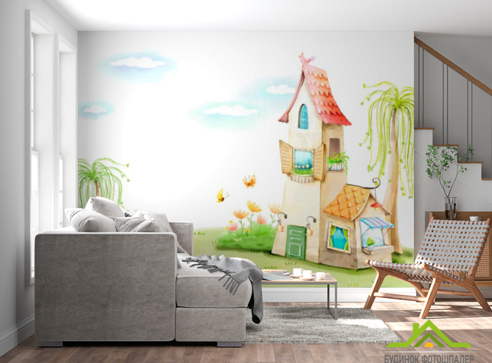 выбрать Фотообои Домик и березы Фотообои Иллюстрации на стену