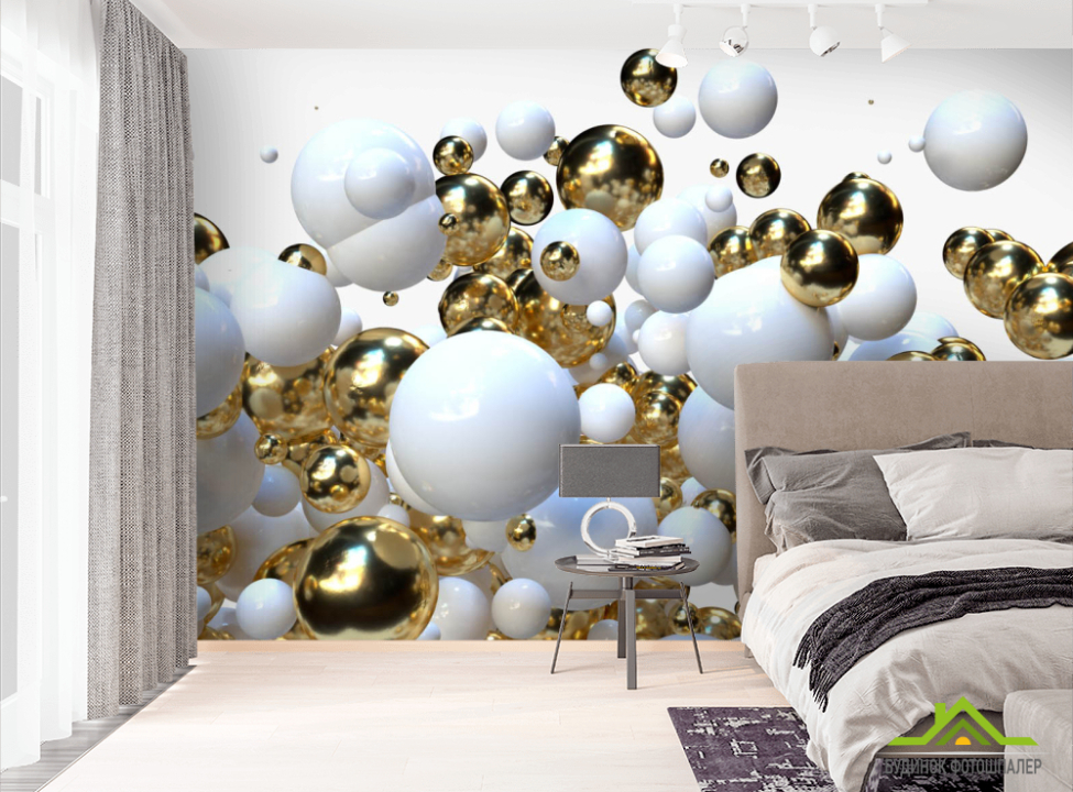 выбрать Фотообои Бело-золотые 3д шары Фотообои 3Д на стену