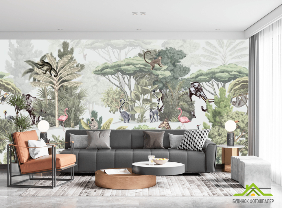 выбрать Фотообои тропические листья и животные Фотообои тропические листья на стену
