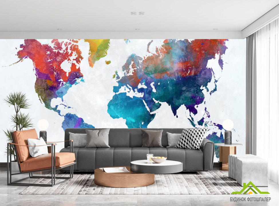 выбрать Фотообои Акварельная карта Фотообои карта Мира на стену