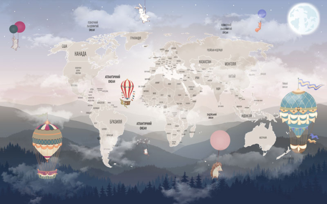 Фотообои Карта детская на фоне скандинавских гор.