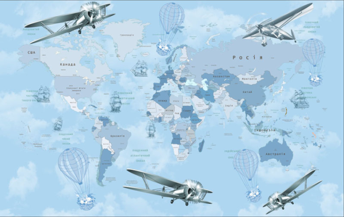 Фотошпалери блакитна карта українською з літаками