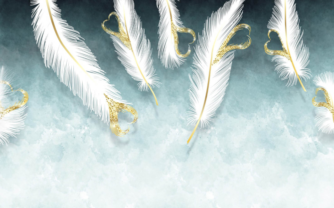 Фотошпалери біле пір'я і золото