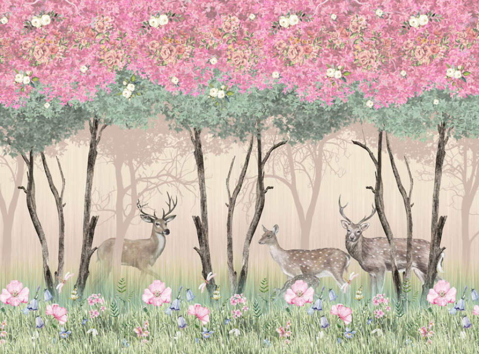 выбрать Фотообои Олени в розовом лесу Фотообои в детскую на стену