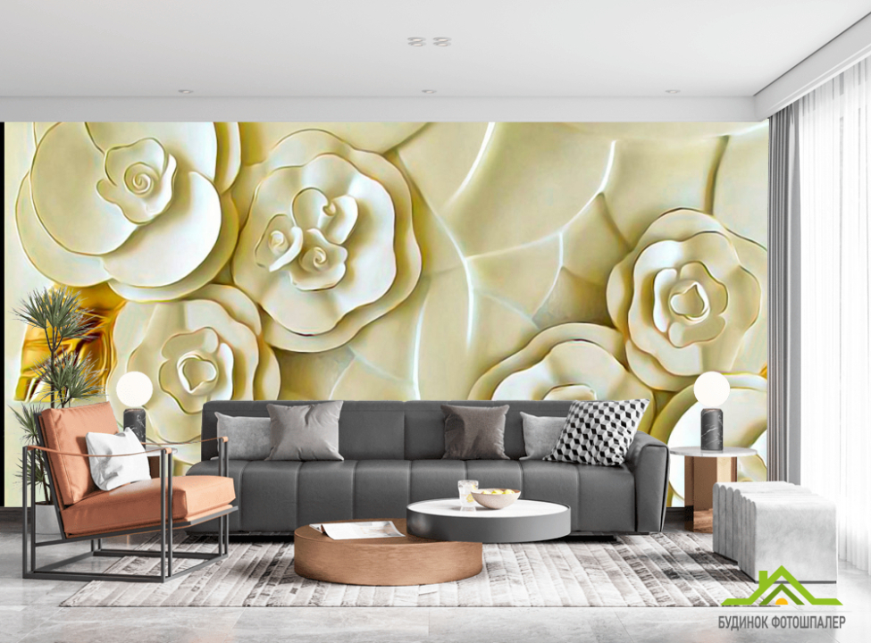 выбрать Фотошпалери Керамічні квіти кольору слонової кістки Фотошпалери 3Д барельєф на стіну