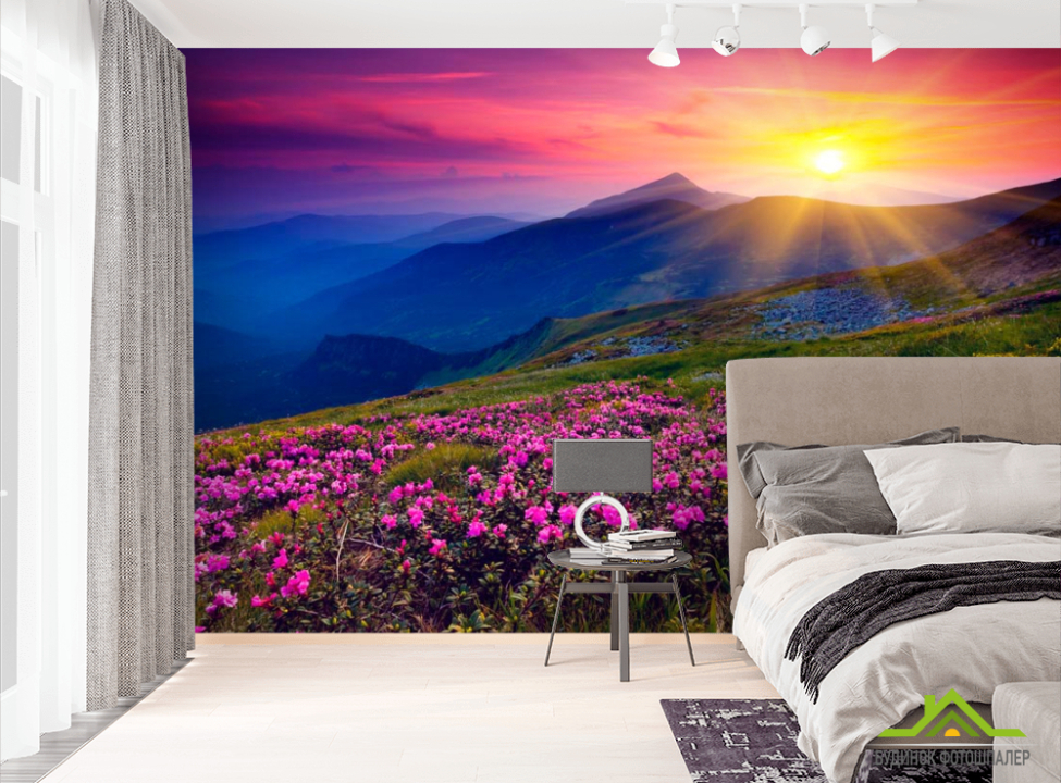 выбрать Фотошпалери Захід, солце, квіти Фотошпалери Гори на стіну