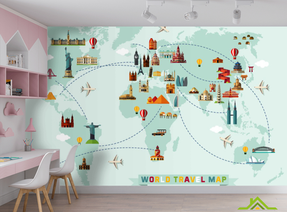 выбрать Фотообои Зеленая карта путешествия для детей Фотообои Развивающие карты на стену