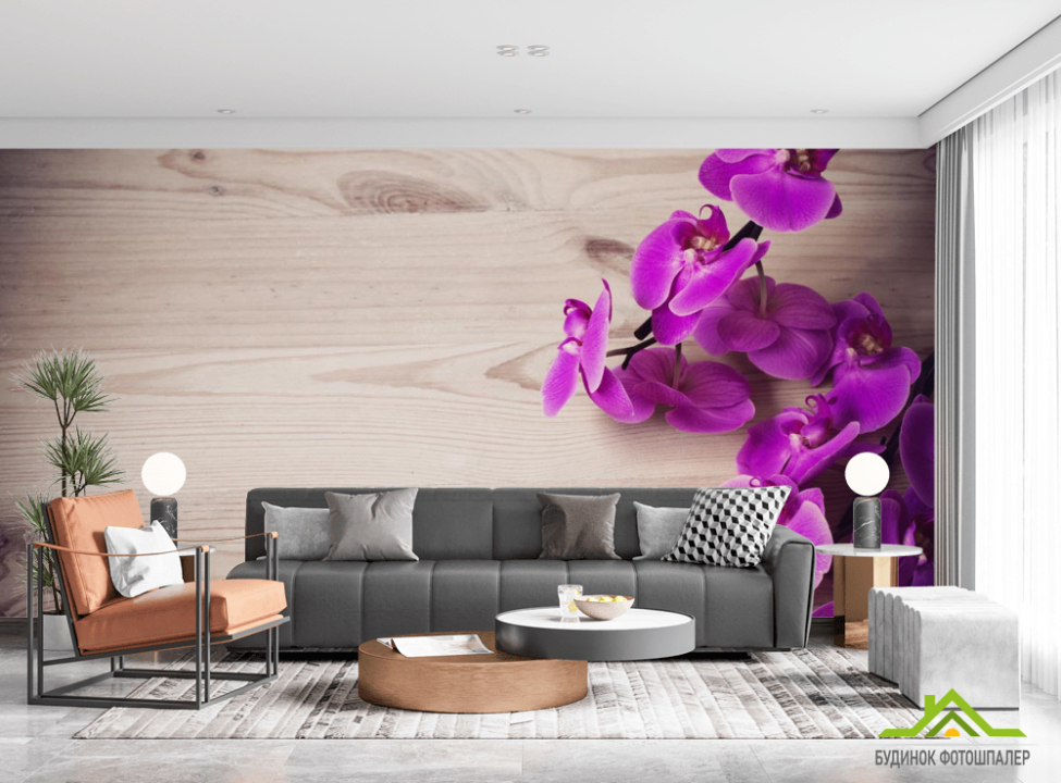 выбрать Фотообои фиолетовая орхидея на деревянном фоне Фотообои Цветы на стену