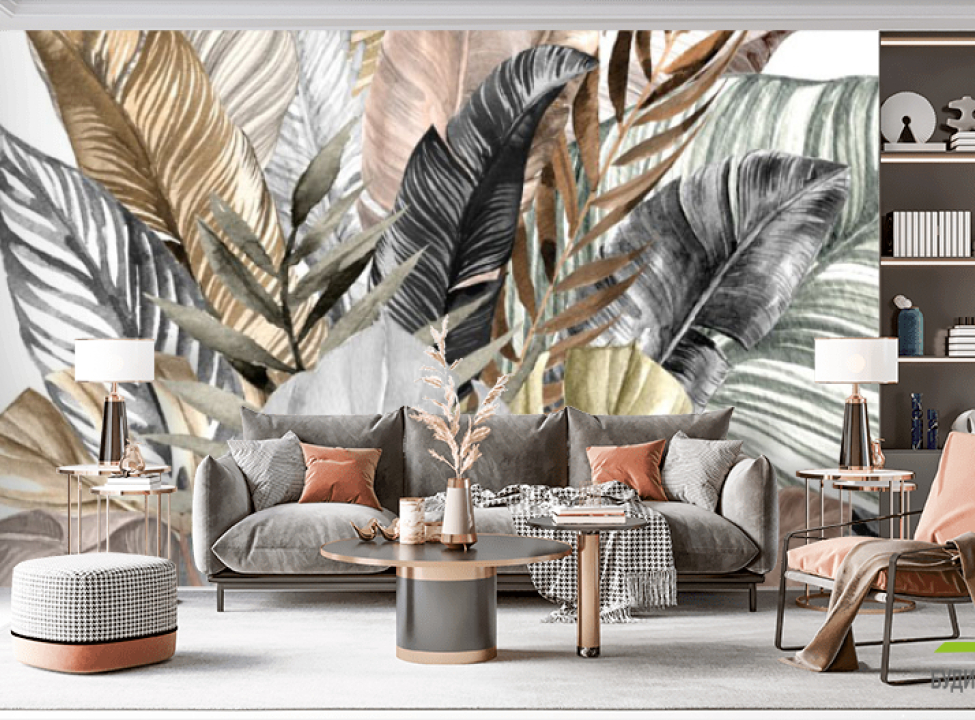 выбрать Фотообои тропические листья с золотом Фотообои с золочением на стену