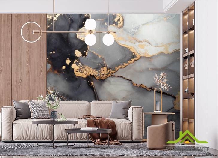 Фотошпалери Флюїд чб з золотом