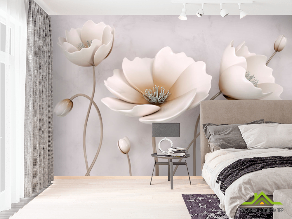 Фотошпалери Стереоскопічні бежеві квіти