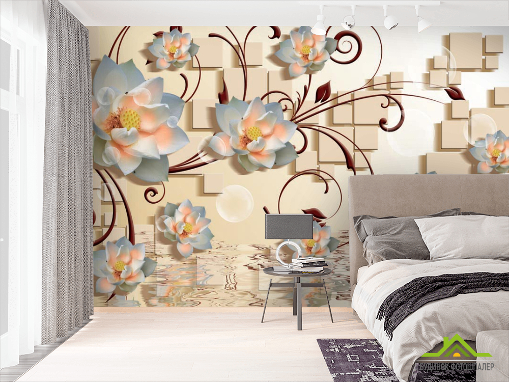 Фотошпалери Квіти 3d і квадрати