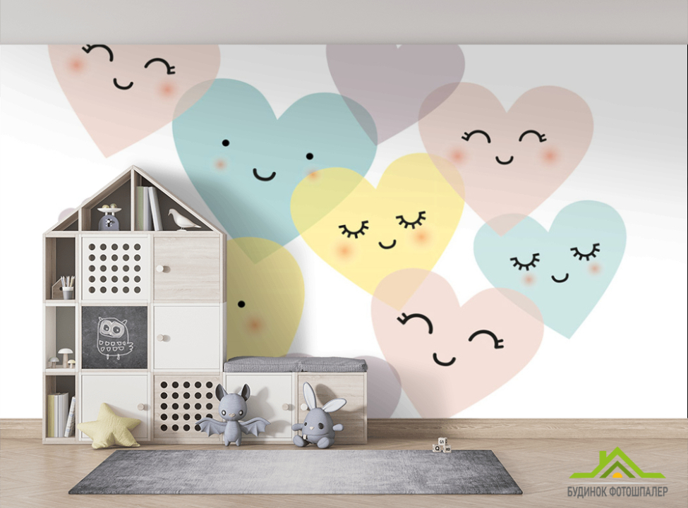 выбрать Фотошпалери різнокольорові Сердечка Фотошпалери Little kids на стіну