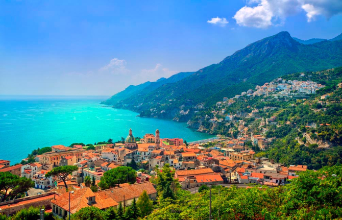 Фотошпалери Будинки, гори, вода