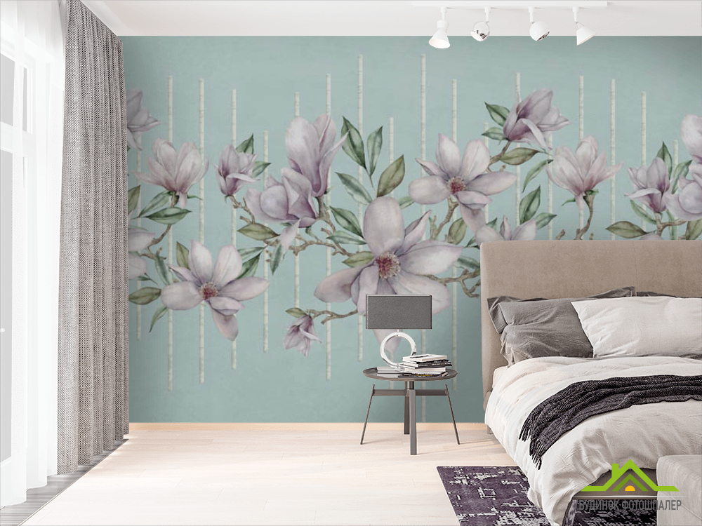 Фотошпалери магнолії на тлі бірюзи