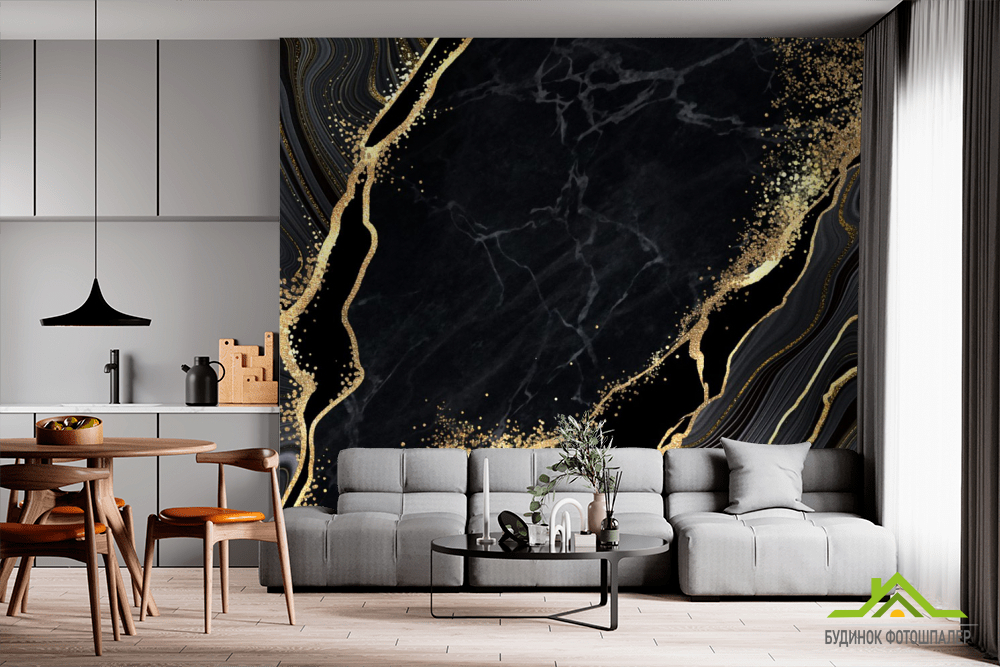 Фотообои черный мрамор с золотом