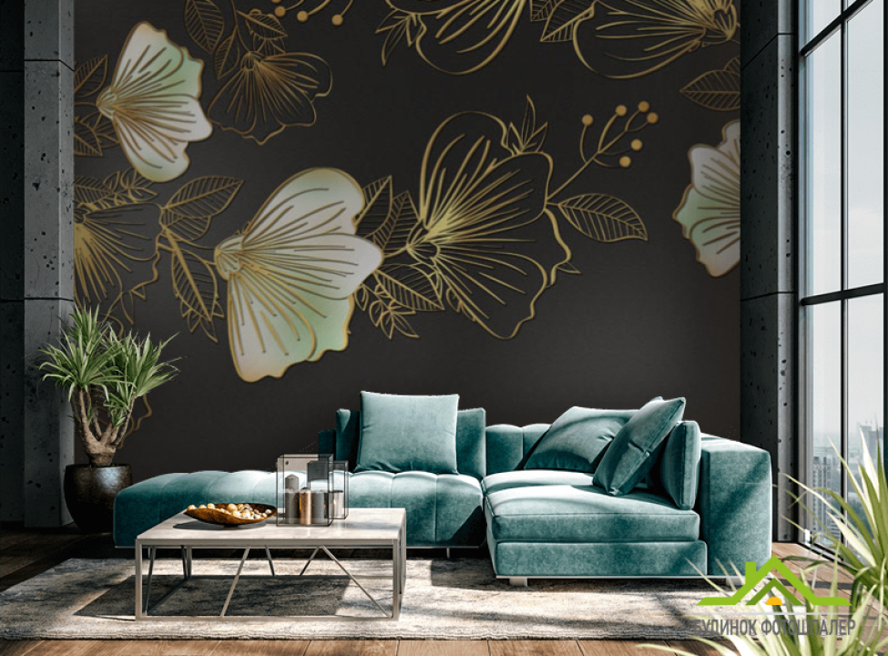 выбрать Фотошпалери золоті векторні квіти Фотошпалери різні на стіну