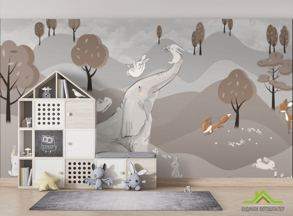 выбрать Фотошпалери Слон на галявинці Фотошпалери Little kids на стіну