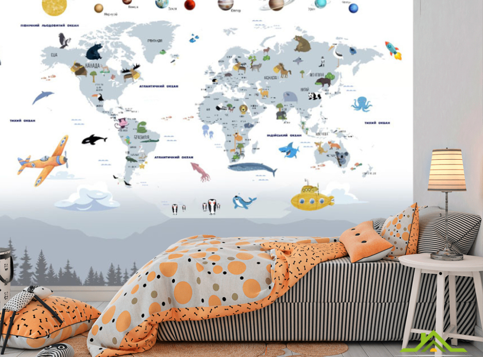 выбрать Фотообои Детская карта с горами и животными Фотообои Развивающие карты на стену