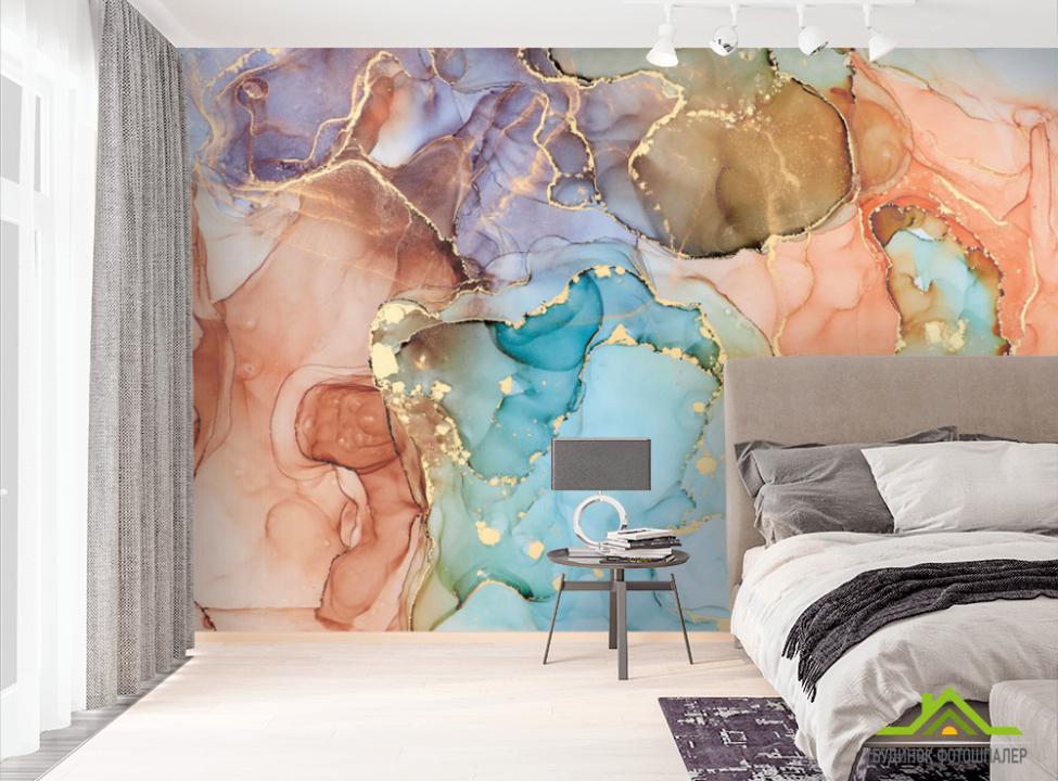 выбрать Фотошпалери кольоровий флюїд з золотом Фотошпалери Fluid art на стіну